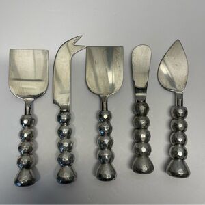 5 Piece Hammered Stainless Steel Cheese Knife Set Artisan Beaded Handle